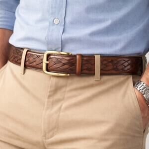 Men's SZ 44 Mahogany Basket Weave Belt With Brass Buckle NEW